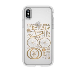 Speck iPhone XS/X  Presidio Clear Print透明內嵌式印花防撞保護殼 - 金色單車