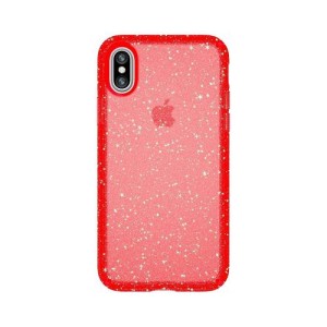 Speck iPhone XS/X Presidio Clear Glitter 闪粉防撞保护壳-烟火红色