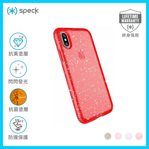 Speck iPhone XS/X Presidio Clear Glitter 閃粉防撞保護殼 - 煙火紅色