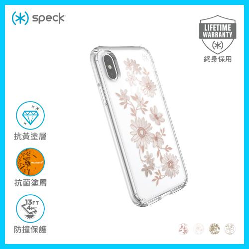 Speck iPhone XS/X Presidio Clear Print 透明内嵌式印花防撞保护壳 - 粉红花